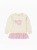 Nautinati Cream and Pink Minnie Mouse and Daisy Heart Print Sweatshirt for Girls