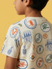 Nautinati Boys Off-White Cotton All Over Print Half-Sleeve Summer T-shirt and Shorts Set