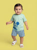 Nautinati Baby Boys Mickey Mouse Printed Regular Fit Round Neck T-shirt and Stripped Shorts Co-ord Set