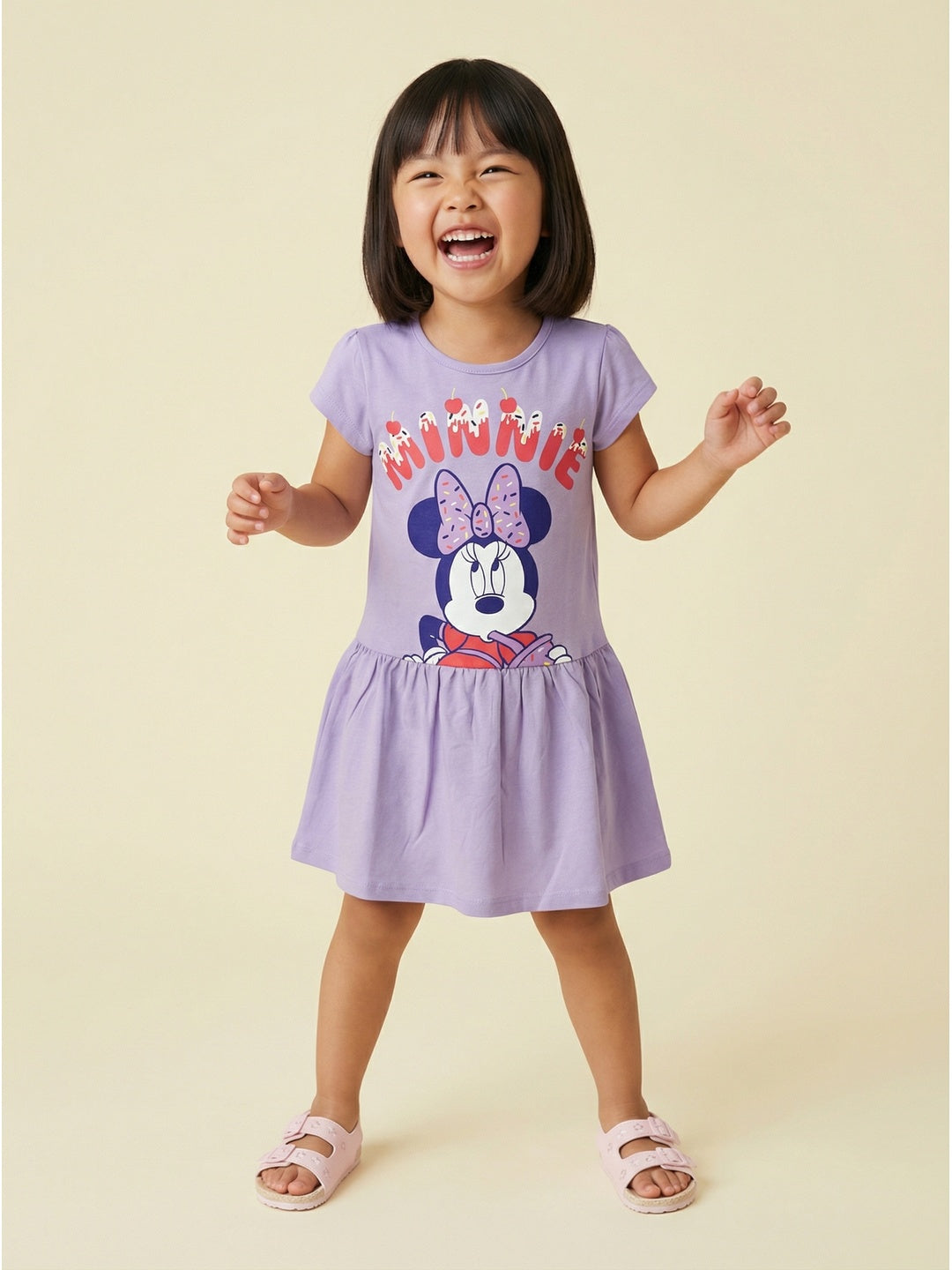 Nautinati Girls' 100% Cotton Disney Blown-up Minnie Mouse Graphic Print Drop Waist Party Dress