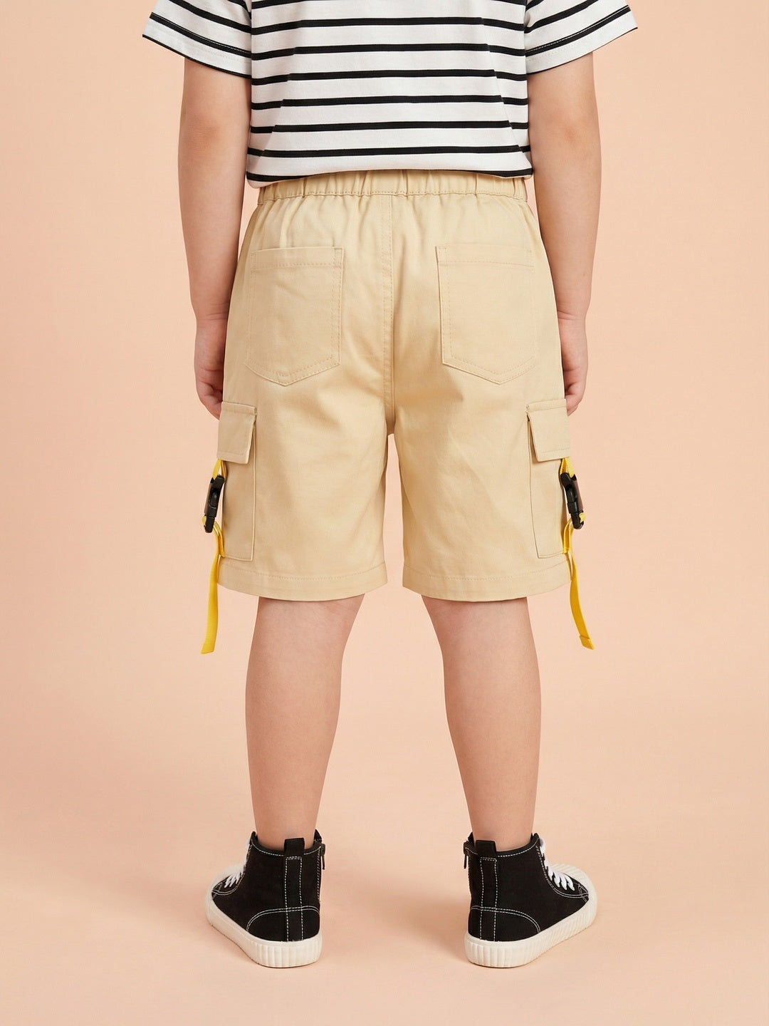Nautinati Boys’ 100% Cotton Solid Cargo Shorts with Functional Strap & Buckle Details
