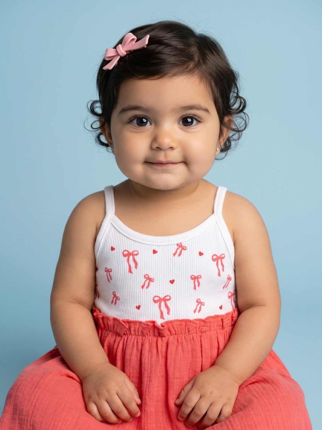 Nautinati Girls' Drop Needle Interlock Cotton Bow Printed Fit & Flare Dress