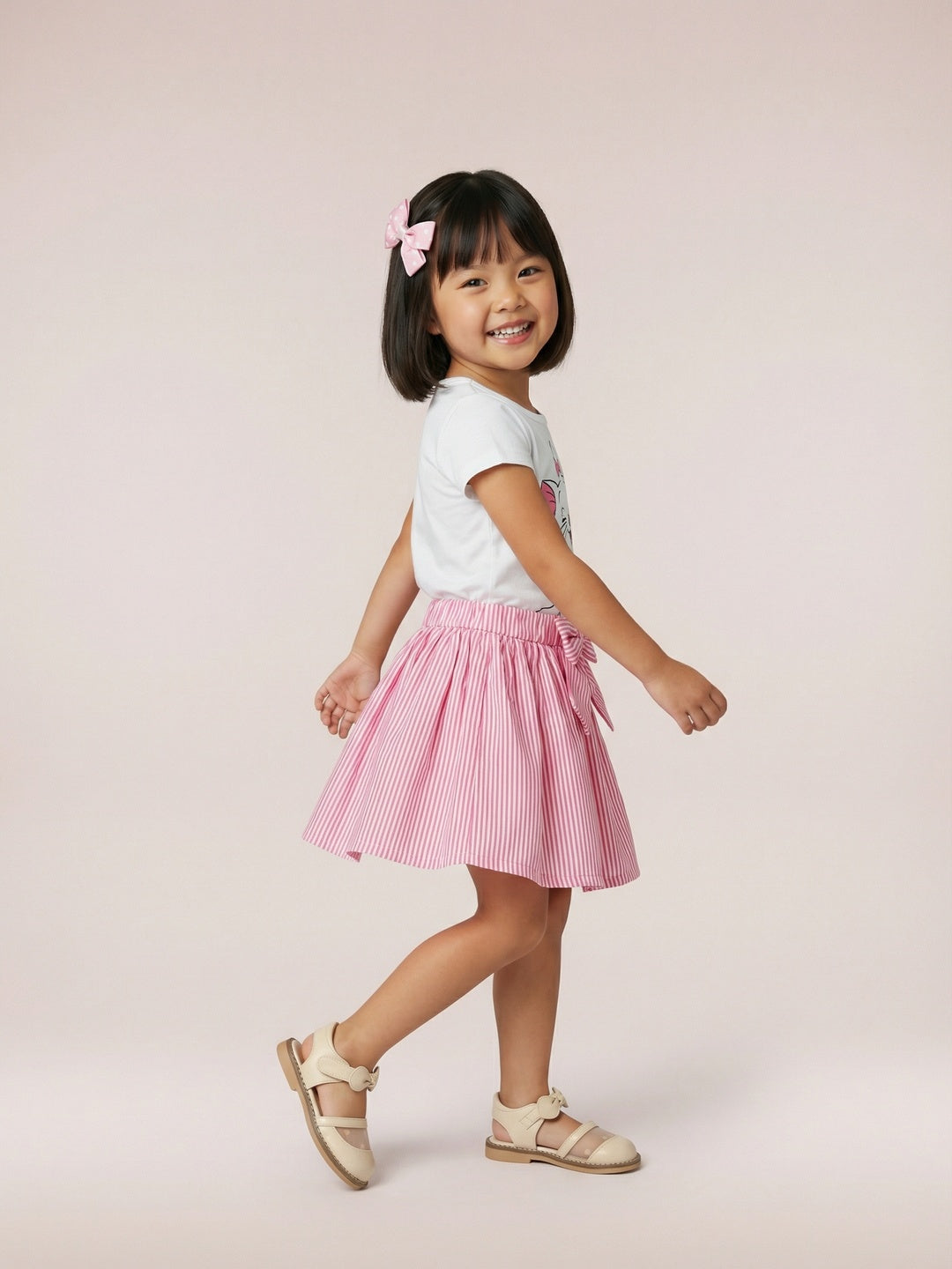 Nautinati Girls Marie Cat Printed Regular Fit Round Neck T-shirt and Skirt Co-ord Set