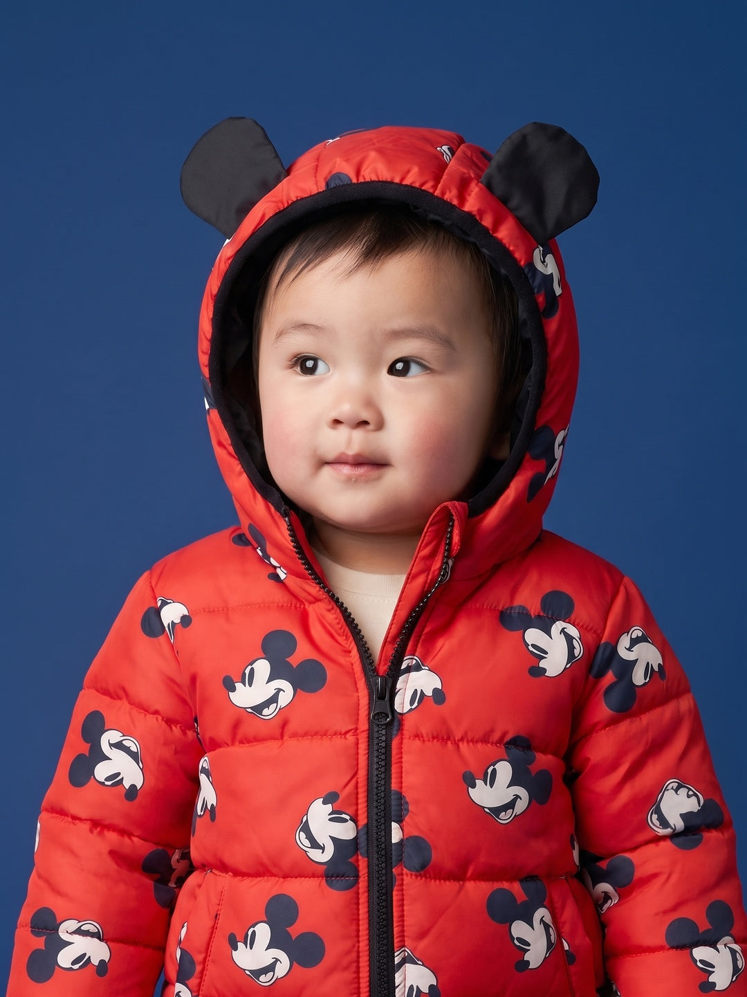 Nautinati Baby Boys Disney Mickey Mouse Hooded Printed Puffer Jacket with Front Zip