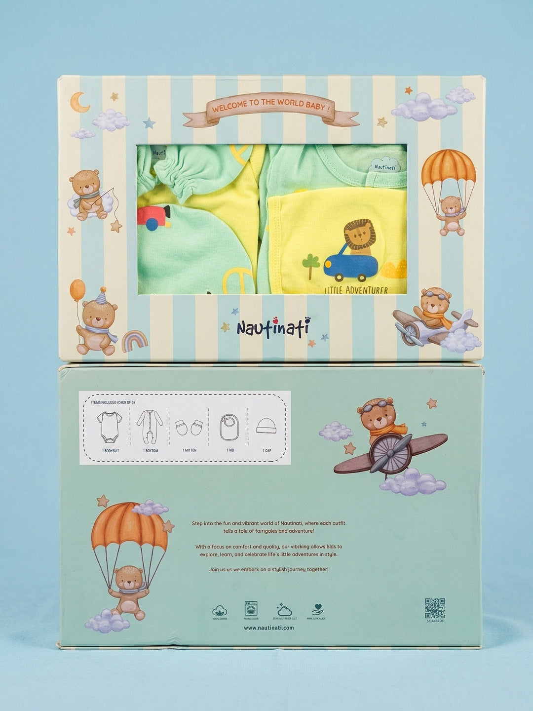 Nautinati Baby Pure Cotton  All-over & Placement Print 5-pieces Gift Set