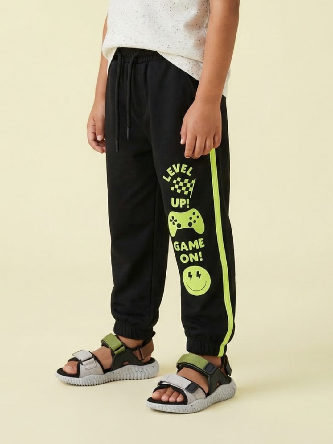 Nautinati Boys’ 100% Cotton Black Gamer Graphic Joggers with Contrast Piping
