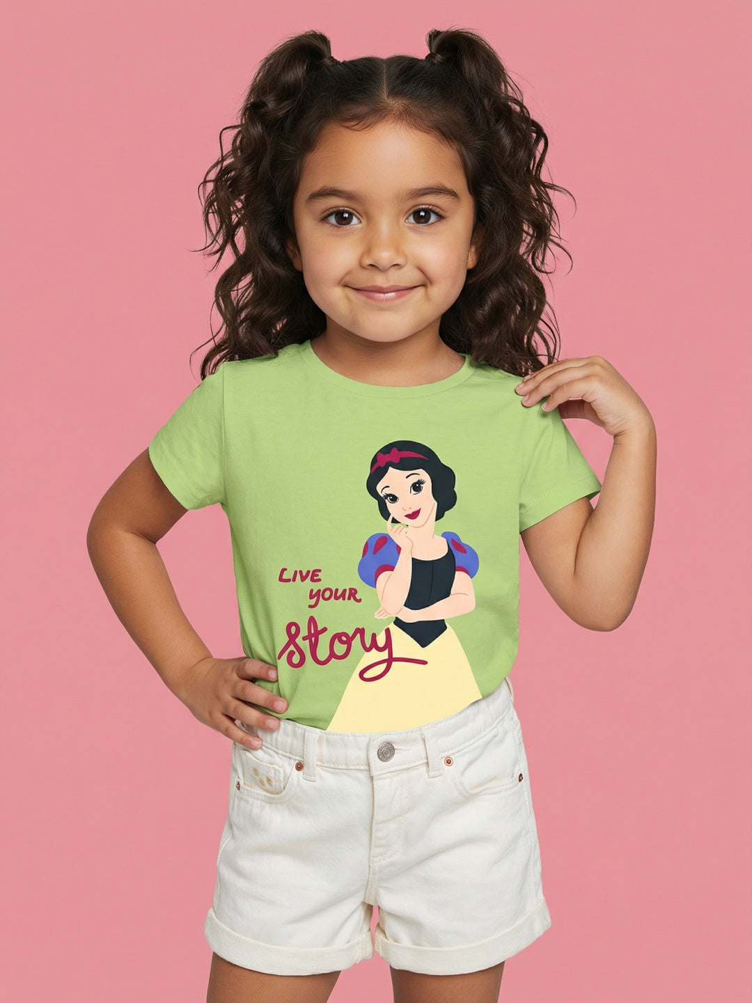 Nautinati Girls' 100% Cotton Crew Neck Disney Snow White Placement Print T-shirt