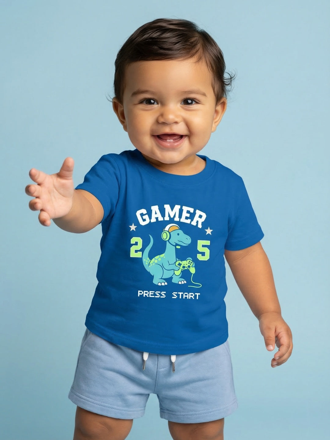 Nautinati Baby Boys' 100% Cotton Pack of 2 Dinosaur Print Crew Neck T-shirts