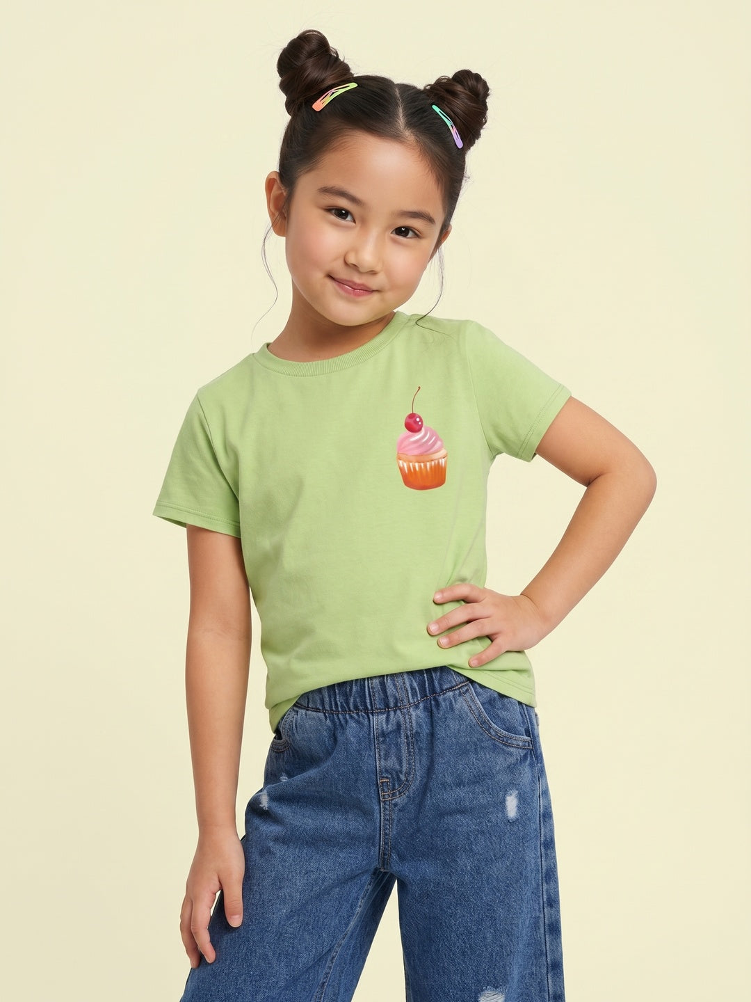 Nautinati Girls' Cotton Cherry and Cupcake Printed T-shirts Pack of 2