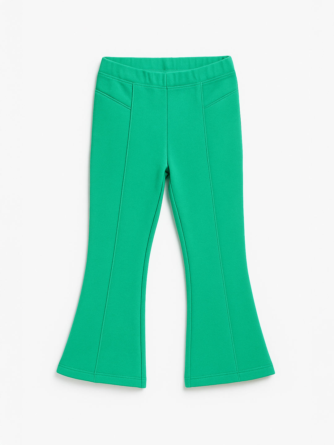 Nautinati Green Cotton Lycra Rib Fitted & Flared Leggings For Girls