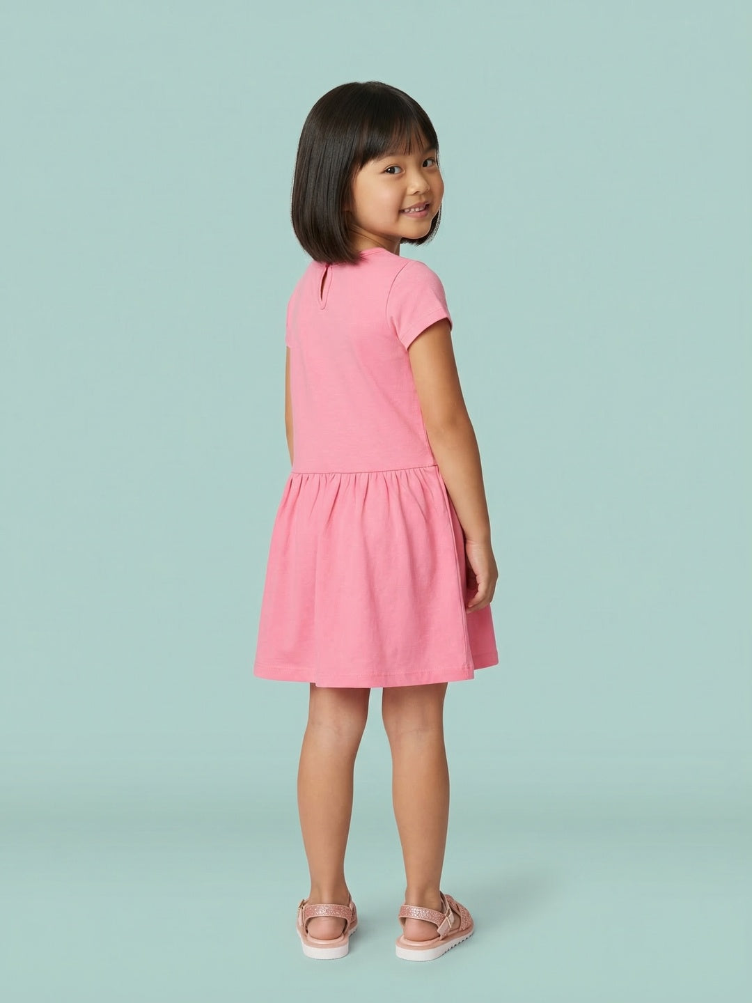 Nautinati Girls' 100% Cotton Disney Minnie Mouse Placement Print A-line Dress