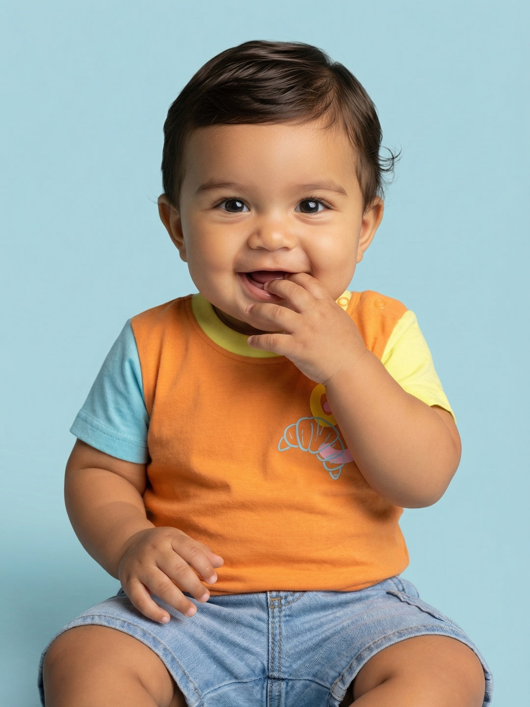 Nautinati Baby Boys' 100% Cotton Colourblock Typography Front & Back Print T-shirt