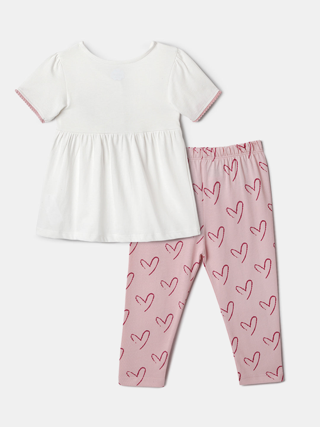 Nautinati White and Pink Printed  Top and Leggings Set for Girls