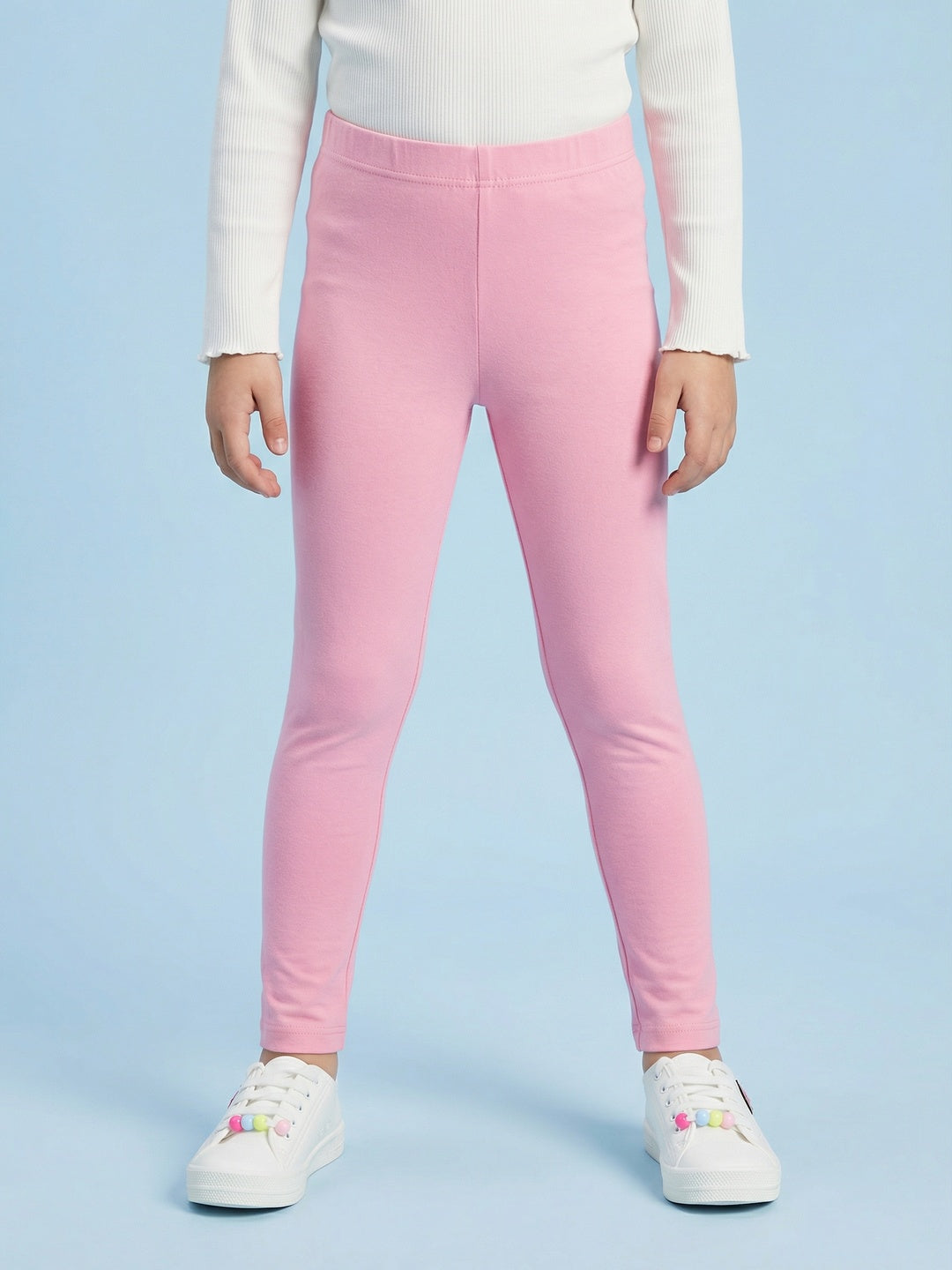 Nautinati Girls' 100% Cotton Pack of 2 Regular Fit Solid Essentials Leggings