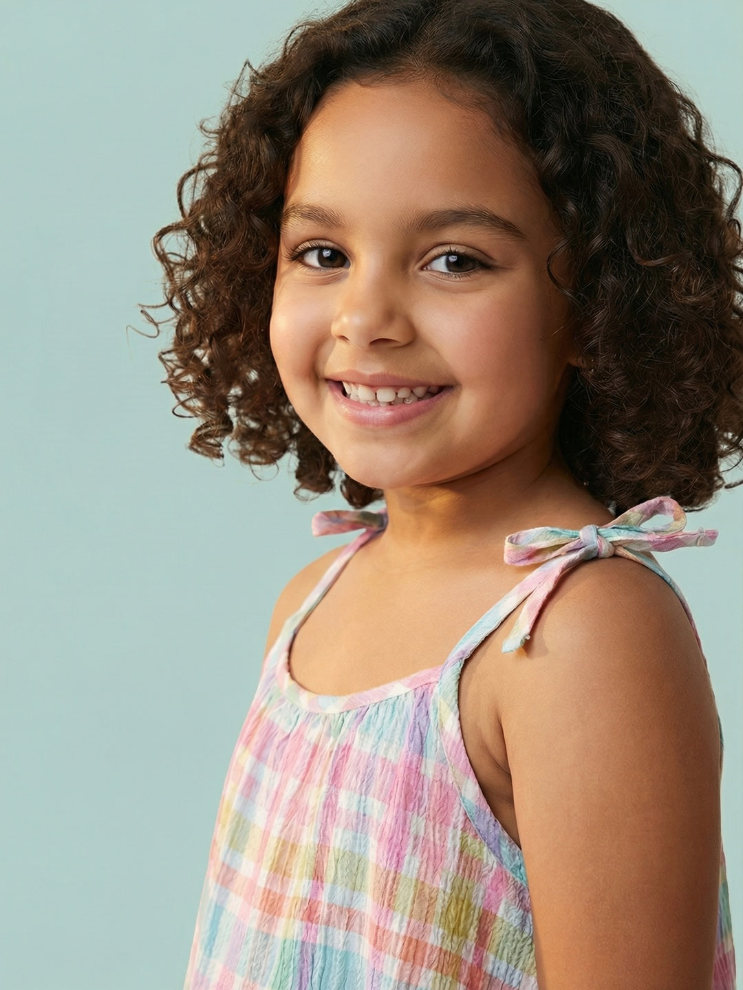 Nautinati Girls' Cotton A-line Pastel Gingham Chequered Strappy A-line Drop Waist Dress