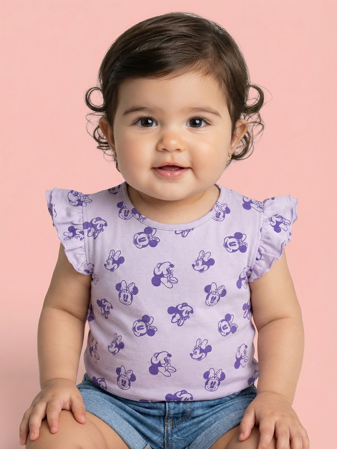 Nautinati Baby Girls' 100% Cotton Pack of 2 Disney Minnie Mouse Graphic & All-over Print Tops