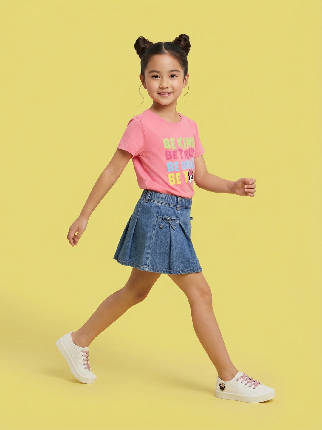 Nautinati Girls' 100% Cotton Crew Neck Disney Minnie Mouse Typography Print T-shirt