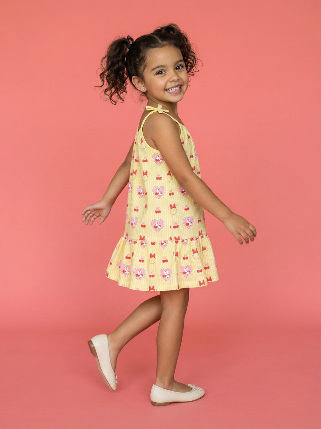 Nautinati  Girls All-over Minnie Mouse Printed Regular Fit Tie-up Style Sleeveless Dress