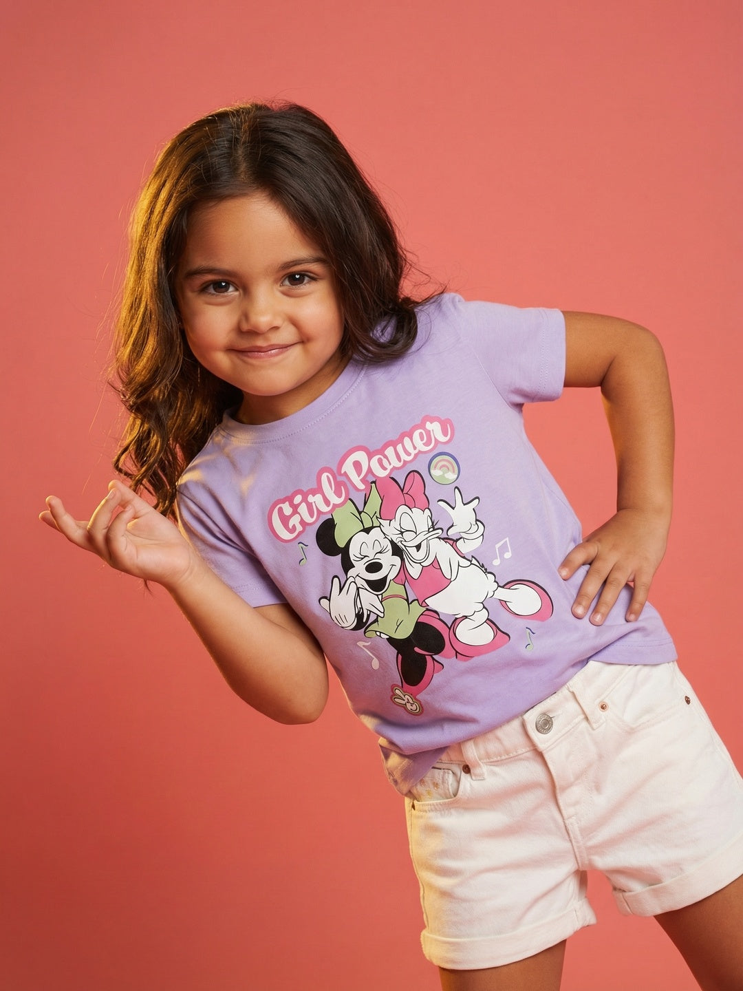 Nautinati Girls' 100% Cotton Crew Neck Disney Minnie Mouse & Daisy Placement Print T-shirt