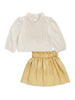 Nautinati White Embroidered Top And Gold Pleated Foil Skirt Set For Girls