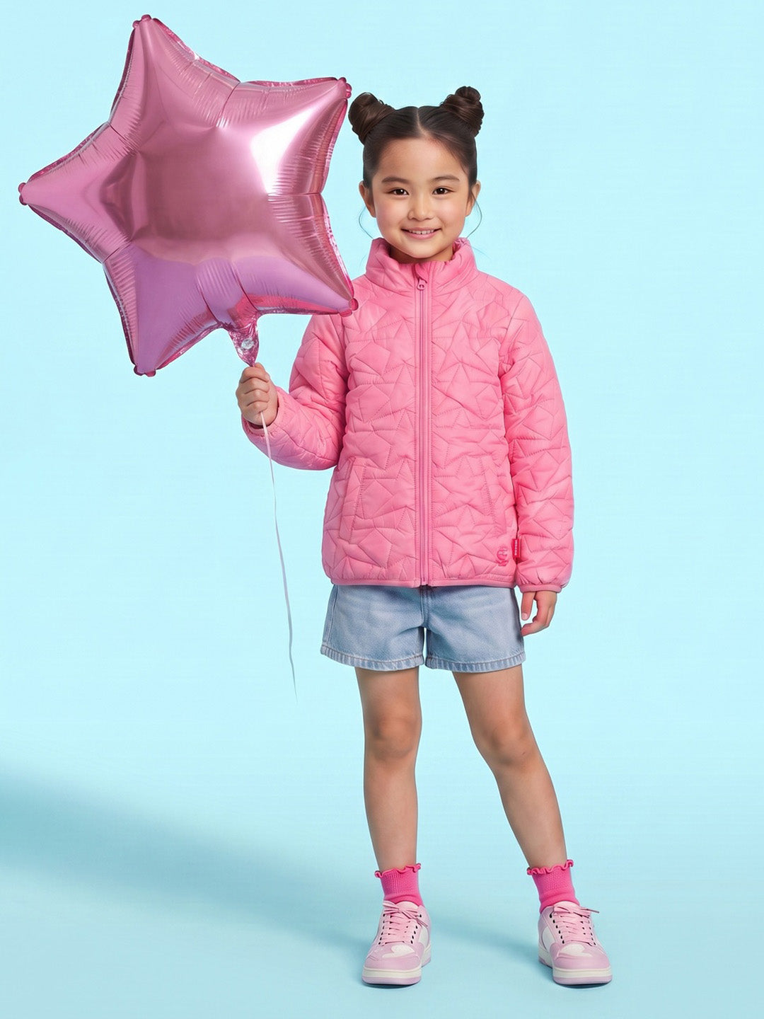 Nautinati Pink Quilted Star Pattern Puffer Jacket for Girls