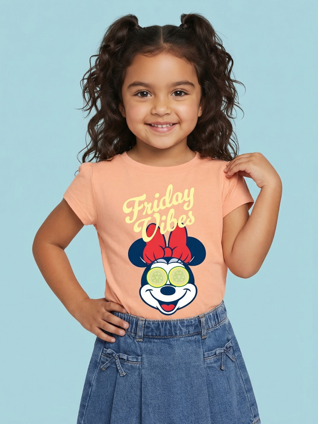 Nautinati Girls' 100% Cotton Crew Neck Disney Minnie Mouse Placement Print T-shirt
