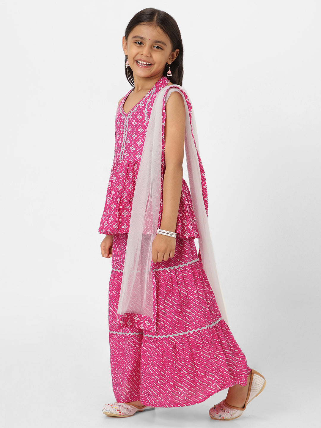 Nautinati Girls' Printed Sleeveless Sharara Set with Dupatta