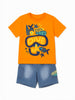 Nautinati Orange & Blue Cotton T-Shirt With Denim Shorts Set For Boys