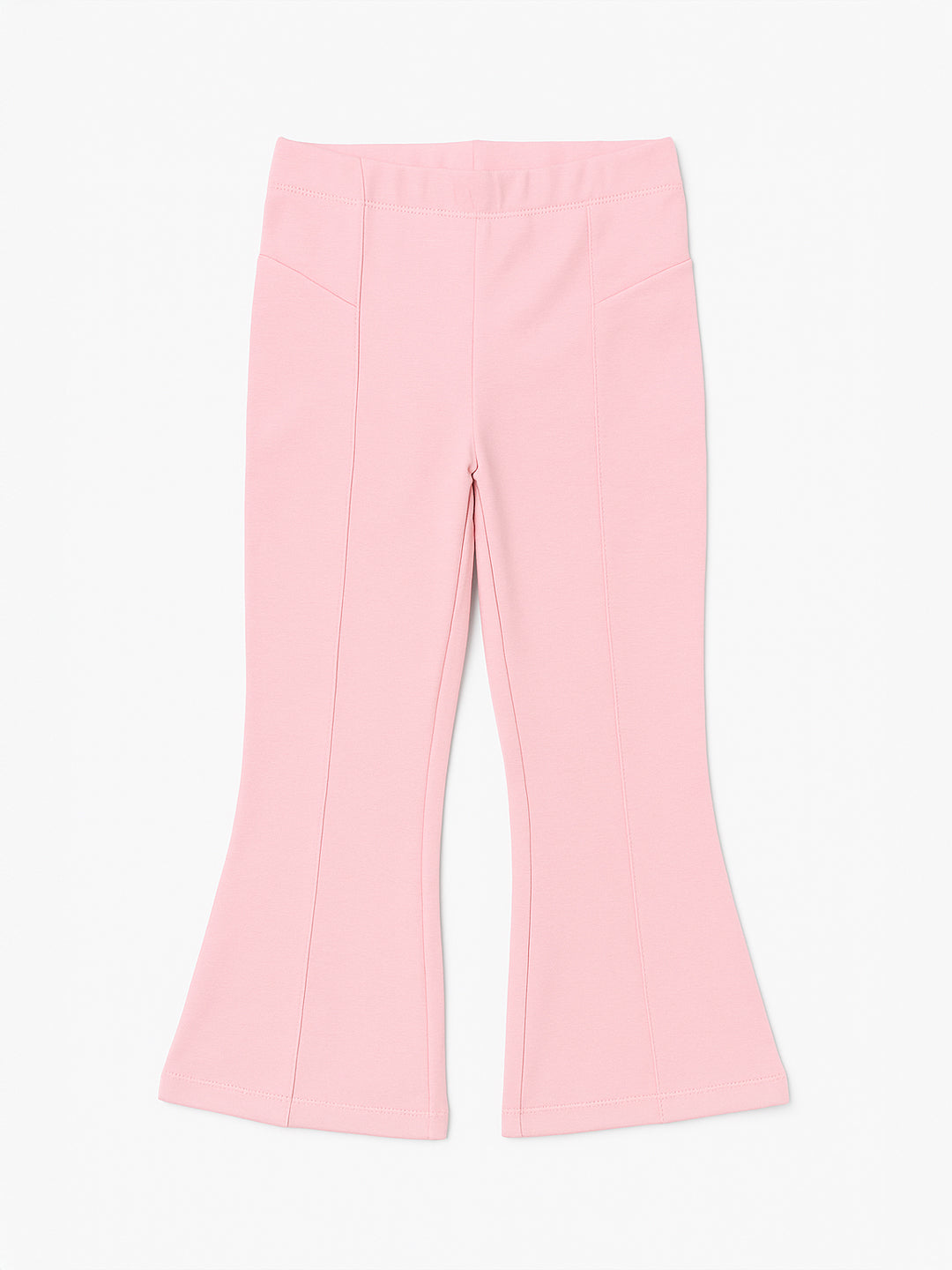 Nautinati Baby Pink Cotton Lycra Rib Fitted & Flared Leggings For Girls