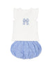 Nautinati White Printed Top And Blue Balloon Skirt For Girls