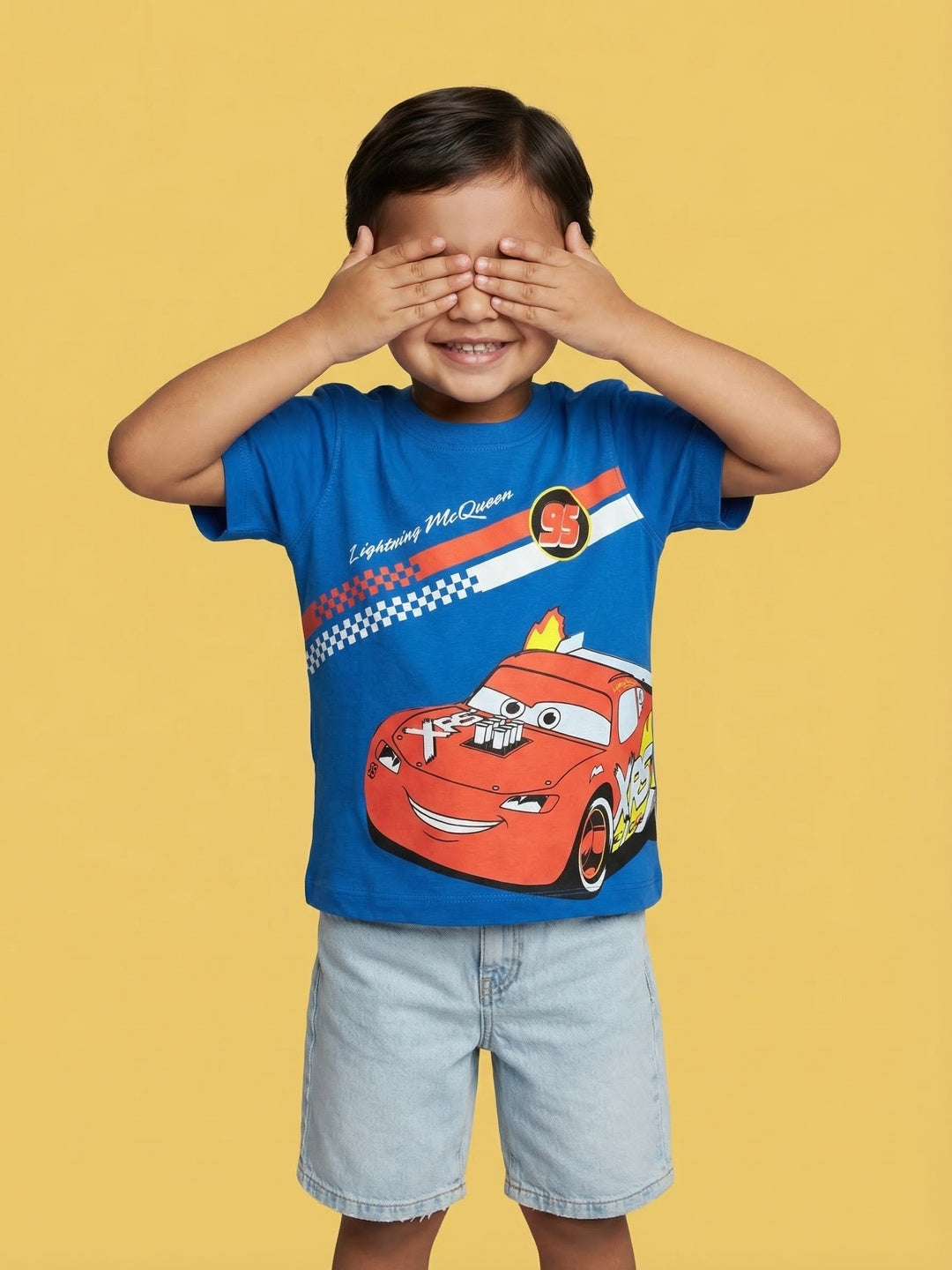 Nautinati Boys' 100% Cotton Crew Neck Disney Cars Placement Print T-shirt