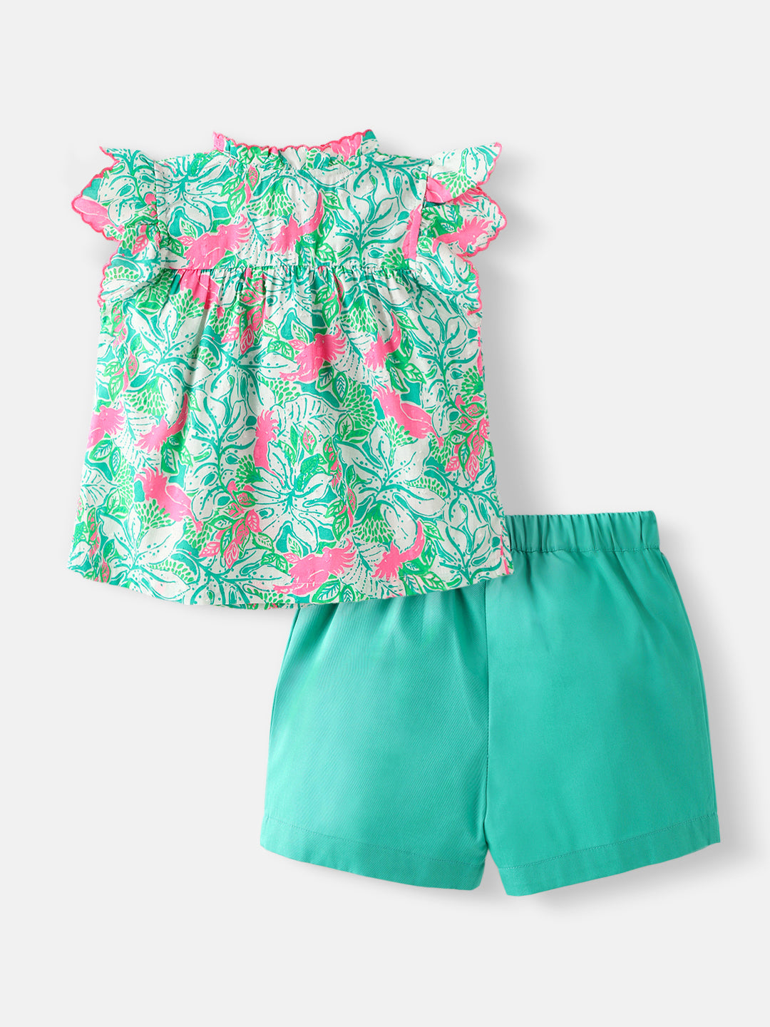 Nautinati Girls' Printed Ruffle Sleeves Top with Solid Shorts