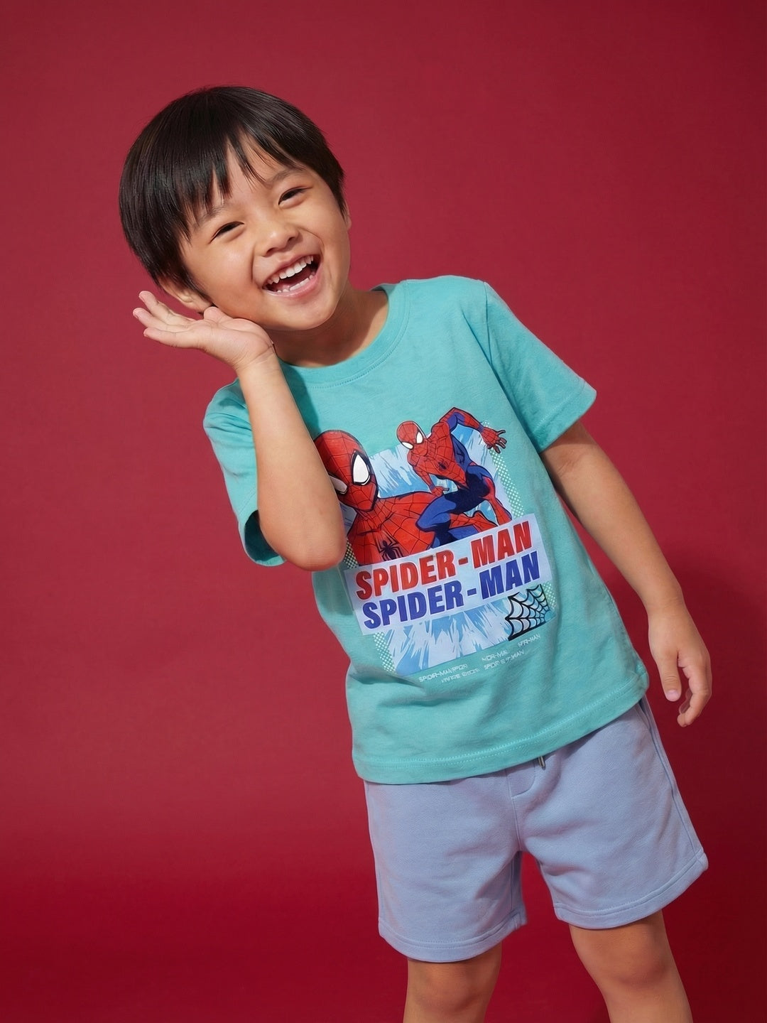 Nautinati Boys' 100% Cotton Crew Neck Marvel Spiderman Placement Print T-shirt