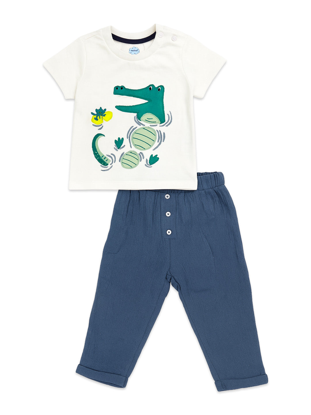 Nautinati Blue & White Crocodile Applique T-Shirt And Shorts Set For Infant Boys