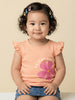 Nautinati Baby Girls' 100% Cotton Pack of 2 Floral Placement & Graphic Print Tops with Cute Frill Sleeves