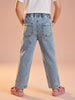 Nautinati Girls' 100% Cotton Regular Fit Stretchable Floral, Stars & Heart Embroidered Distressed Jeans with Patchwork