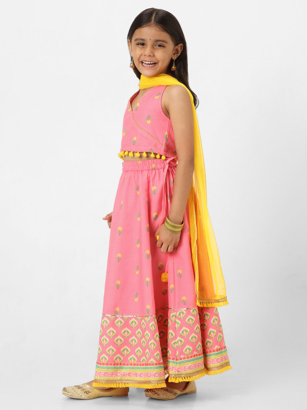 Nautinati Girls' Printed Sleeveless Lehenga Set with Dupatta