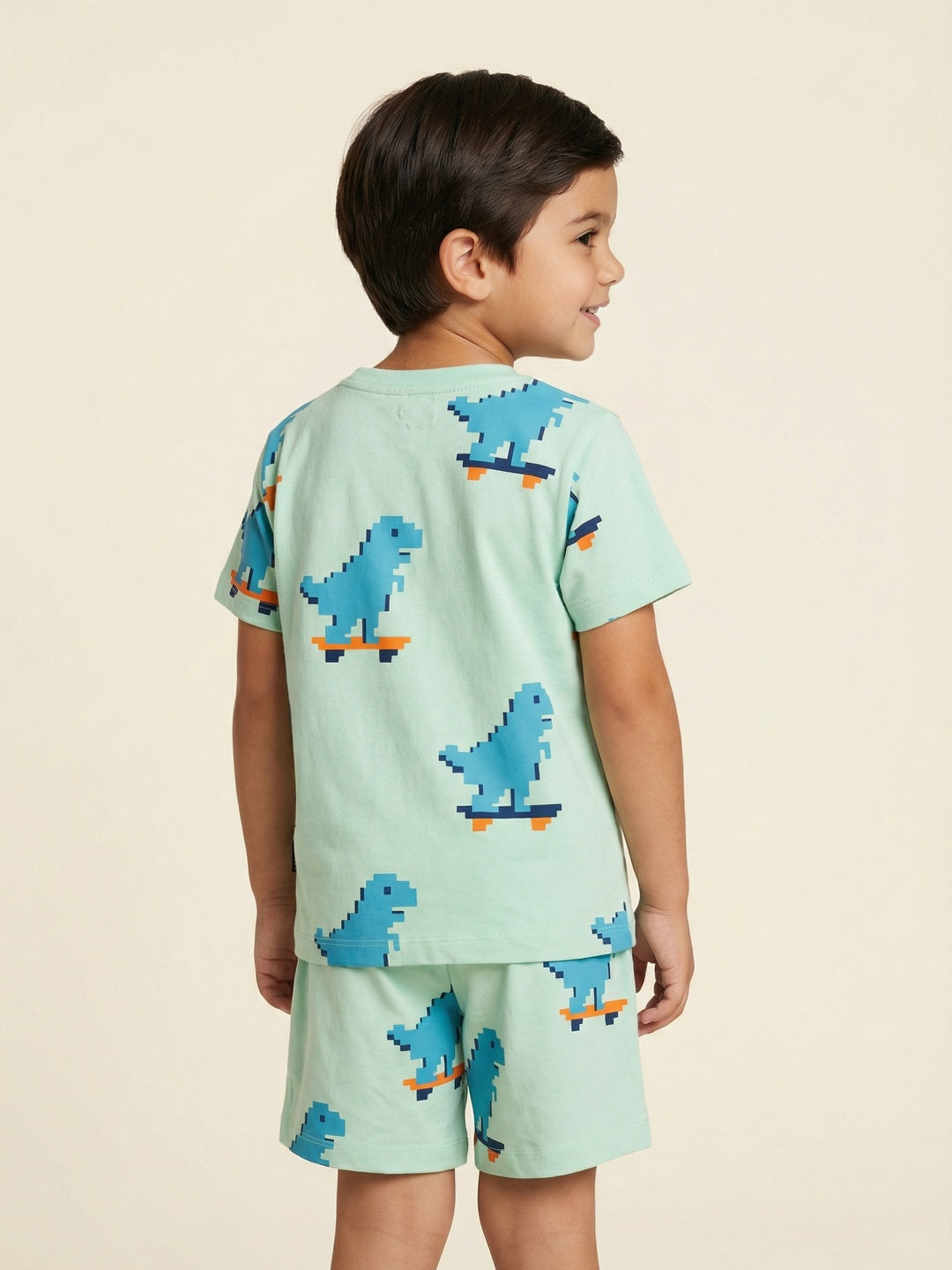 Nautinati Boys' Animal Printed Regular Fit Round Neck T-shirt and Shorts Co-ord Set