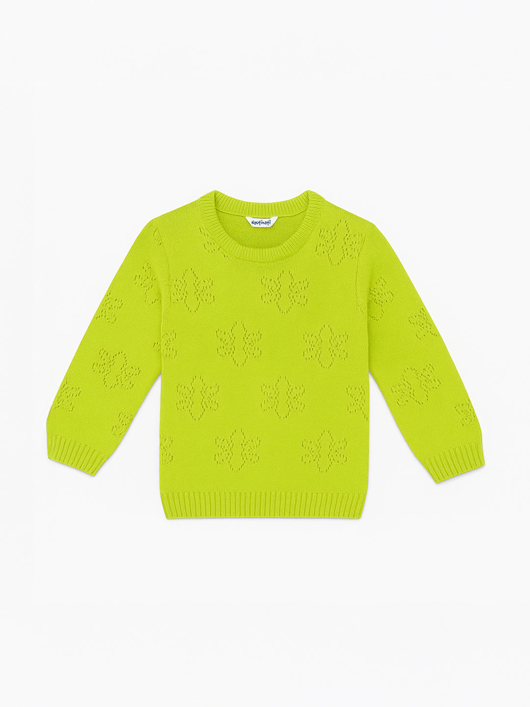 Nautinati Leaf Green Floral Sweater for Girls