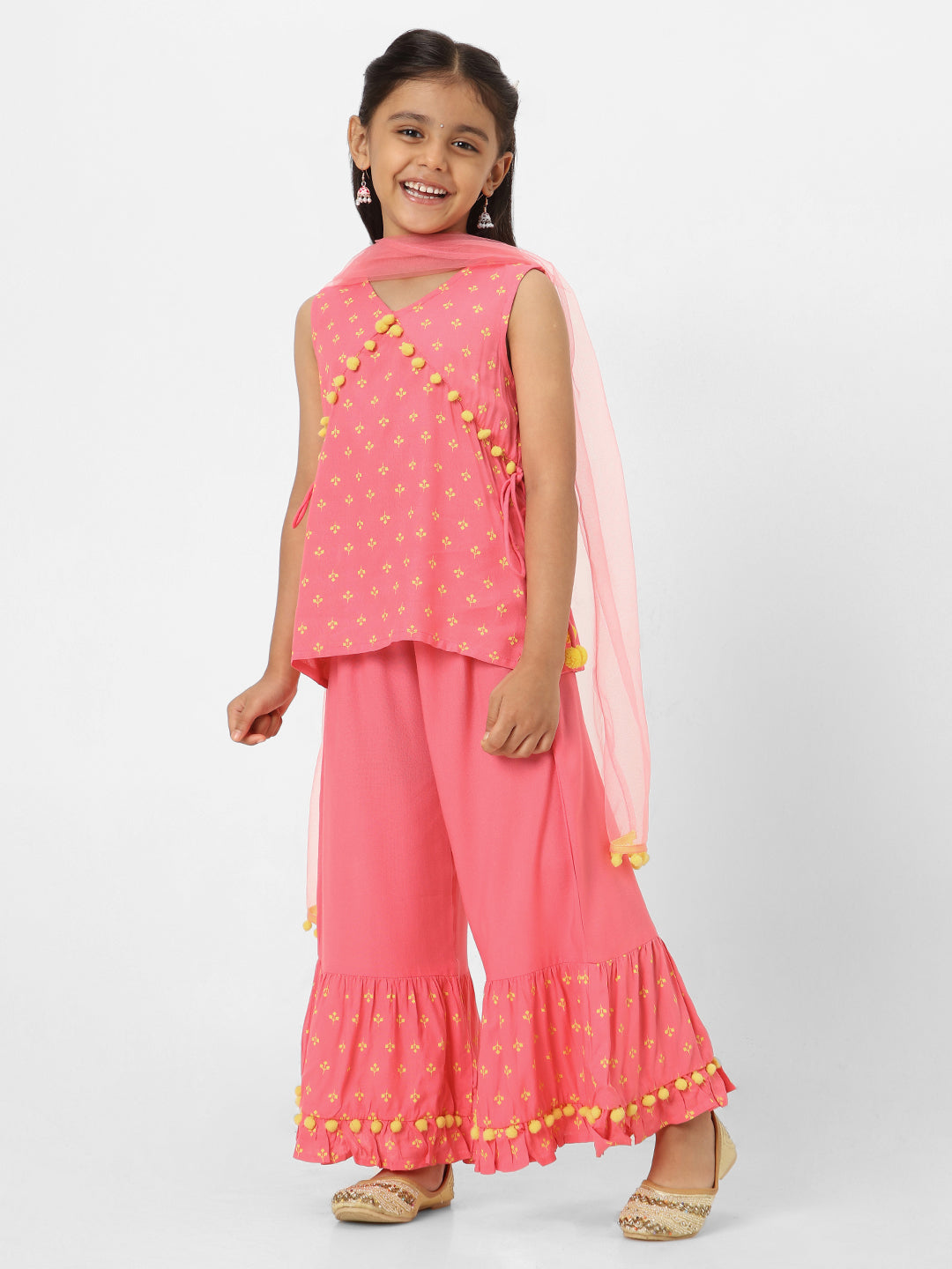 Nautinati Girls' Printed Sleeveless Sharara Set with Dupatta