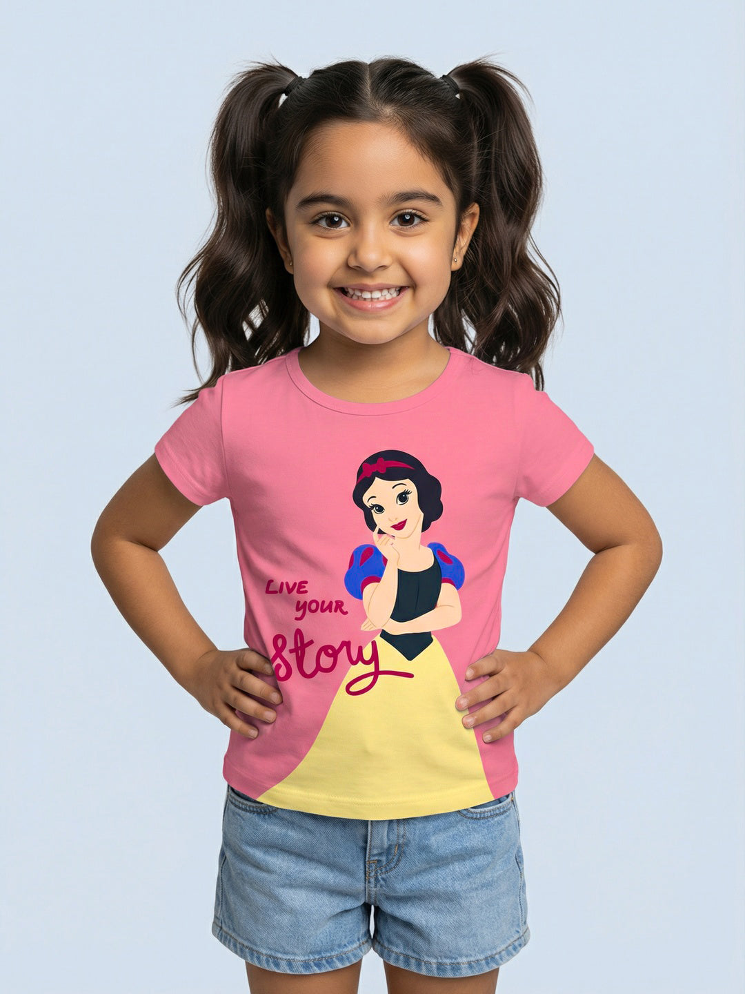 Nautinati Girls' 100% Cotton Crew Neck Disney Snow White Placement Print T-shirt