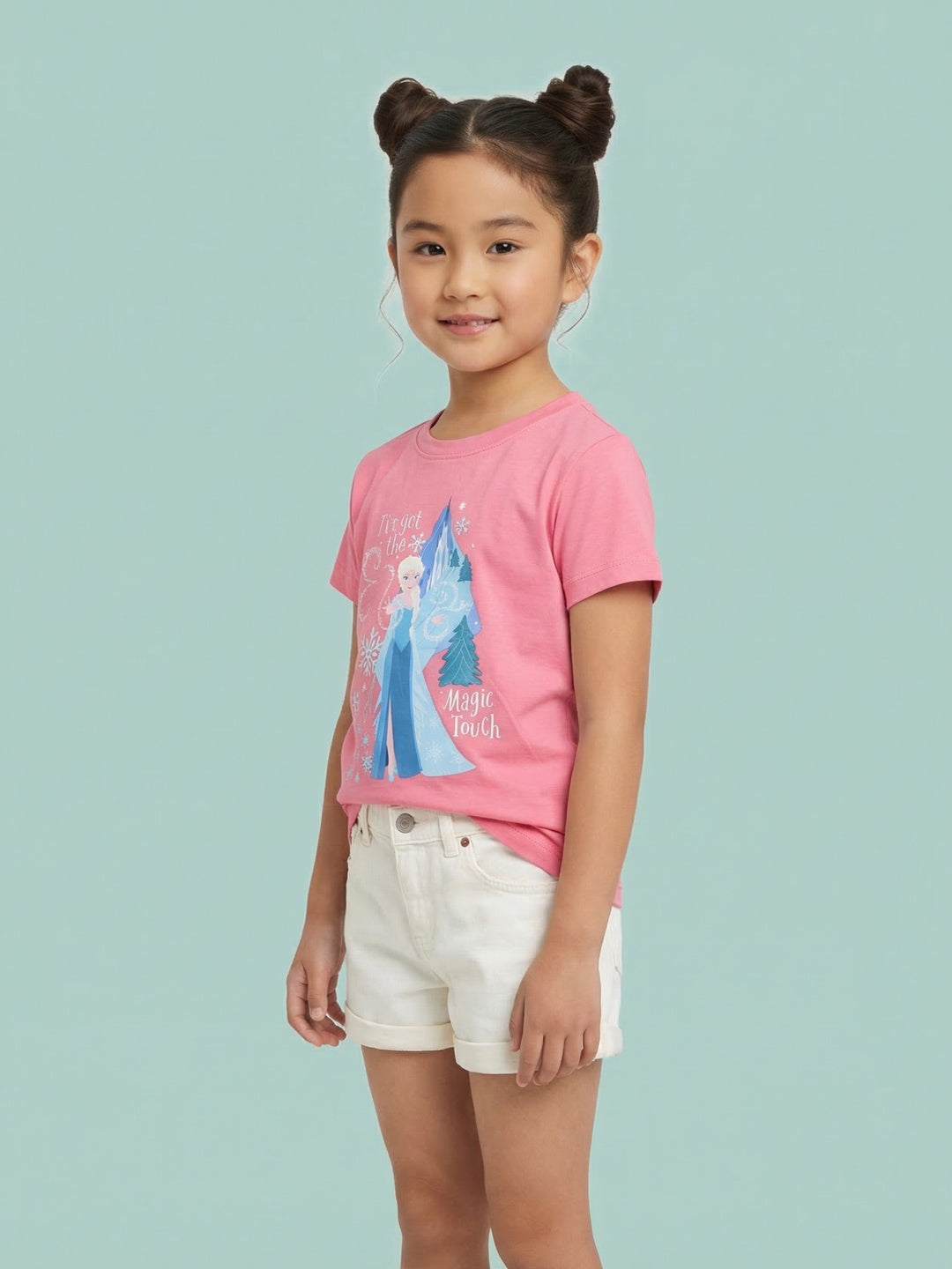 Nautinati Girls' 100% Cotton Crew Neck Disney Frozen Elsa Placement Print T-shirt