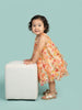 Nautinati Baby Girls' A-line Strappy Ruffle Dress with Multicolour All-over Tropical Fruits like Watermelon, Orange, Lemon Print & 3D Embelishments