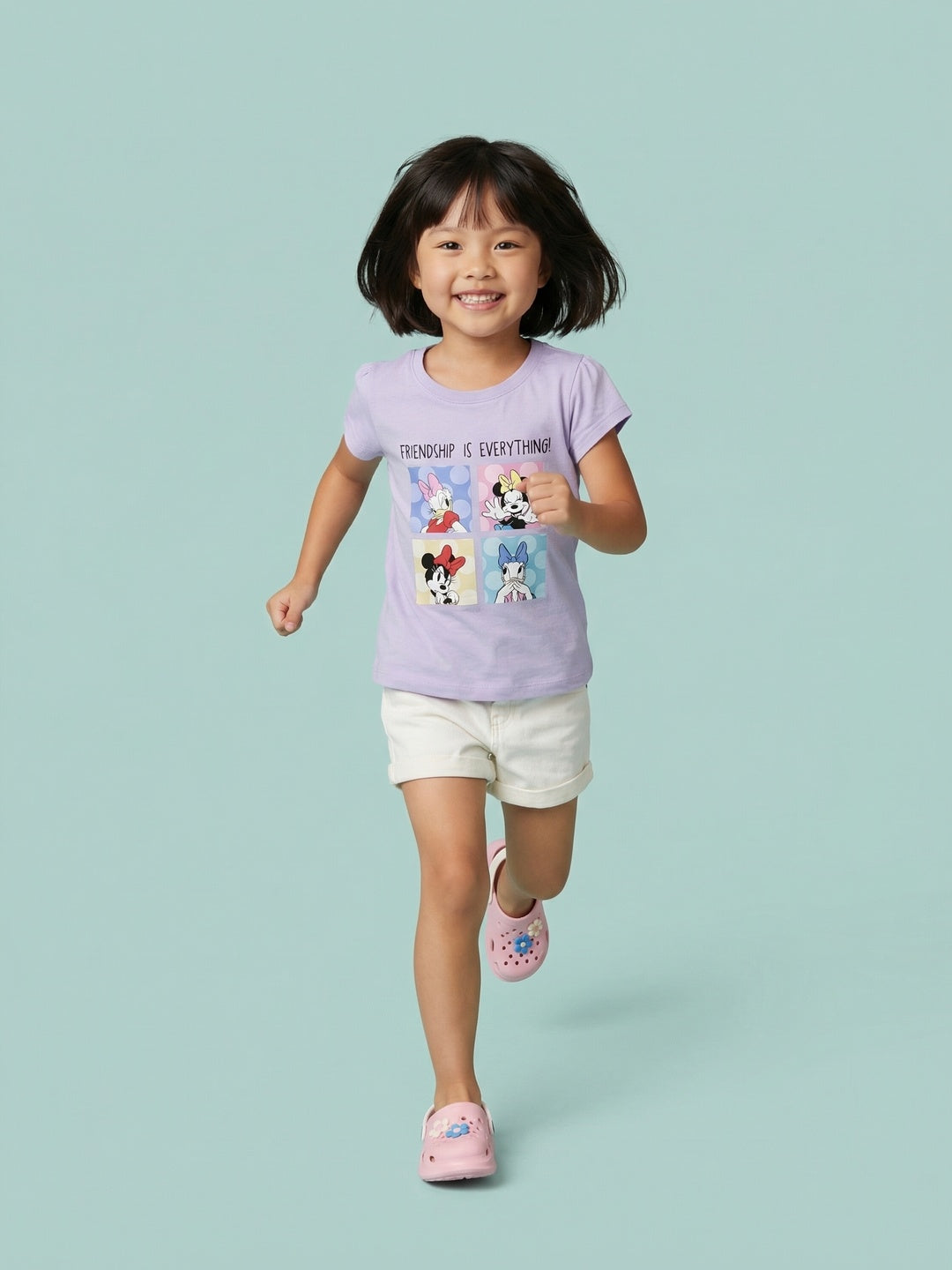 Nautinati Girls' 100% Cotton Crew Neck Disney Minnie Mouse & Friends Printed T-shirt