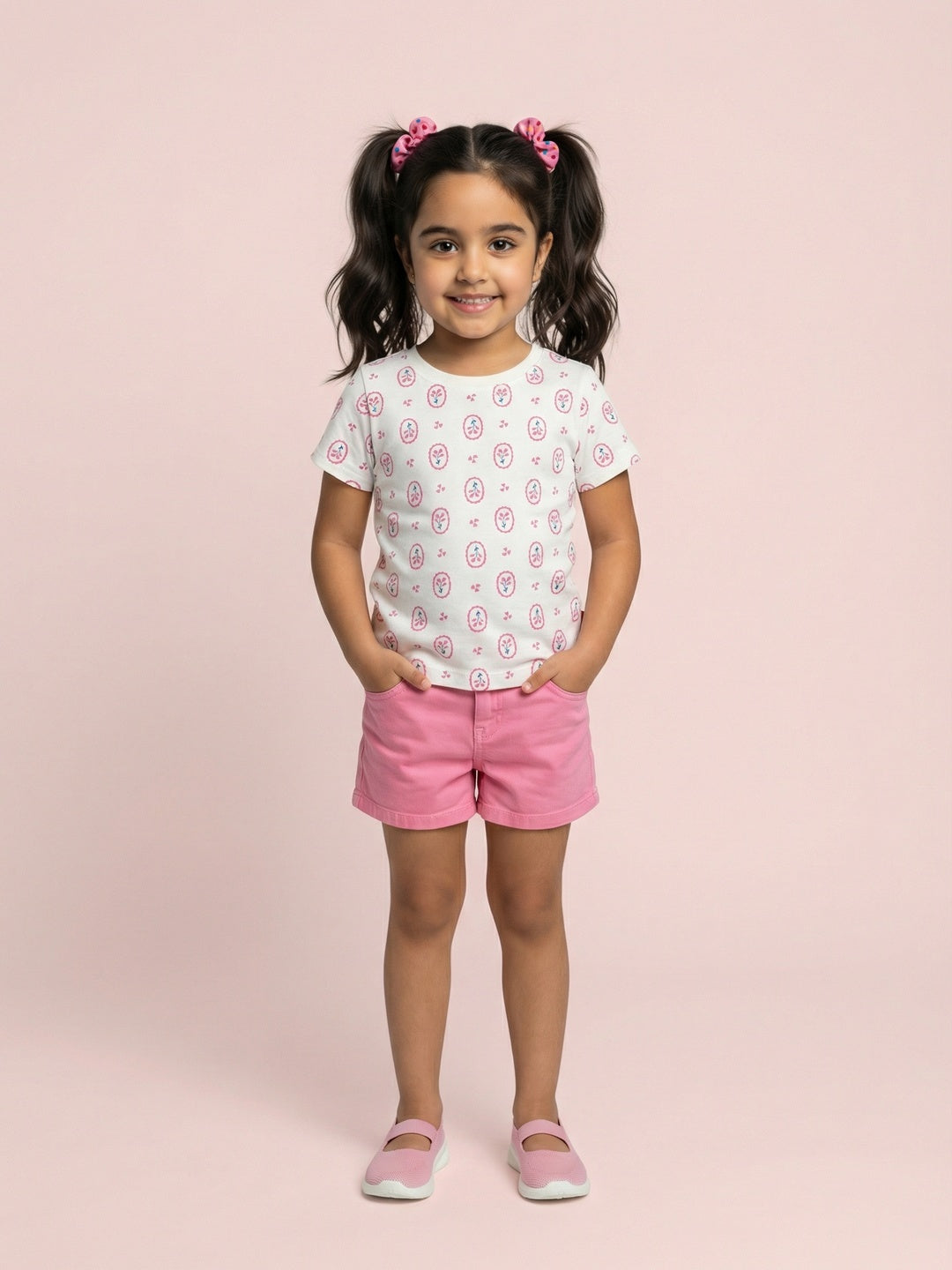 Nautinati Girls' 100% Cotton Pack of 2 Graphic & All-over Floral Print Crew Neck T-shirts