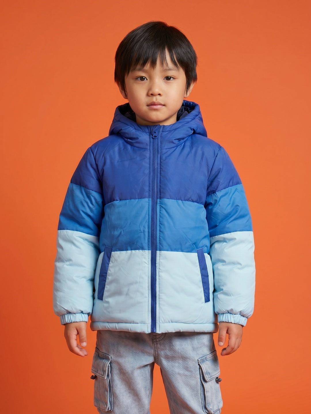 Nautinati Boys Hooded Ombre Colourblock Puffer Jacket with Front Zip, Regular Fit