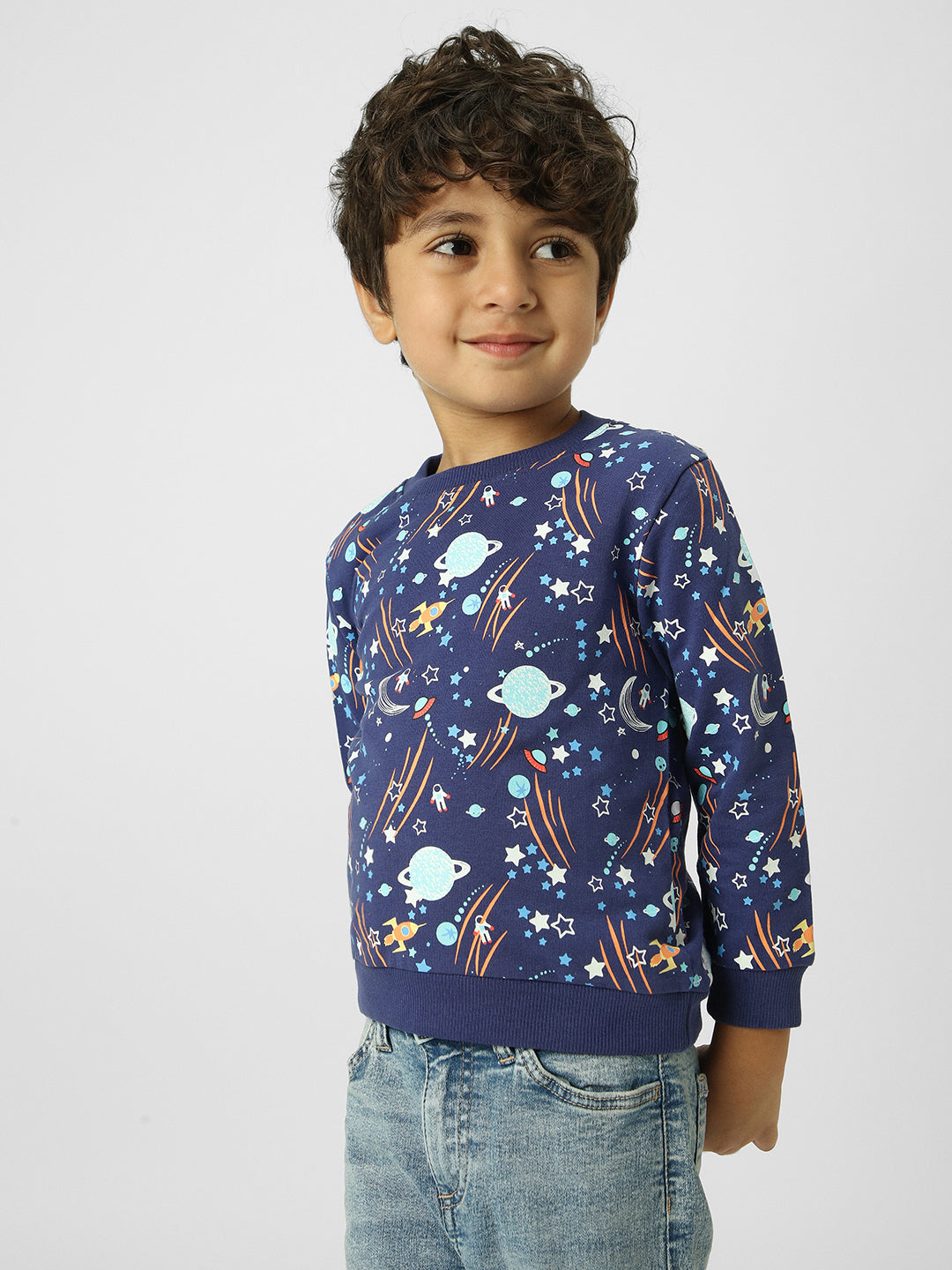 Boys Navy Space-Themed Printed Sweatshirt