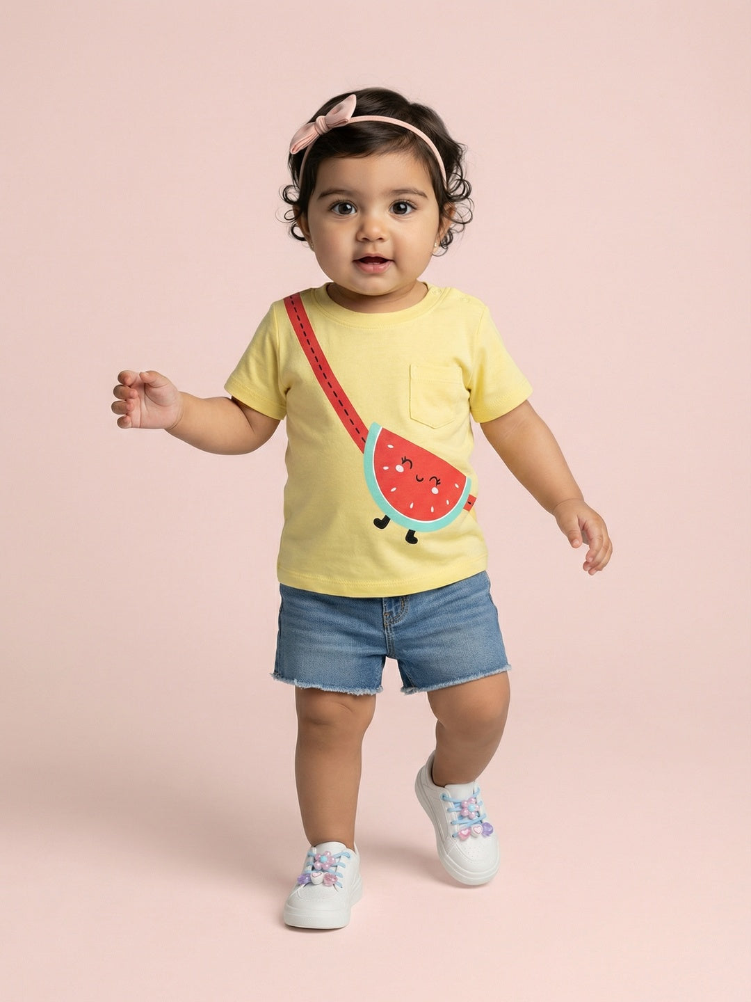 Nautinati Baby Girls' 100% Cotton Pack of 2 Printed Round Neck T-shirts