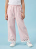 Nautinati Girls' 100% Cotton Straight Fit Twill Woven Trousers with Embroidery & Schiffli Hem