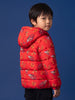 Nautinati Boys Disney Cars Printed Hooded Red Puffer Jacket with Detachable Hood